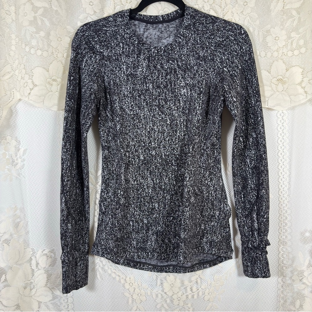 Lululemon Extra Mile Long Sleeve Running Luon Suited Jacquard Black White Size 4 - Picture 10 of 14